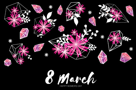 Happy Mothers Day. Pape flower. 8 March. Geometric Cristal frameのイラスト素材