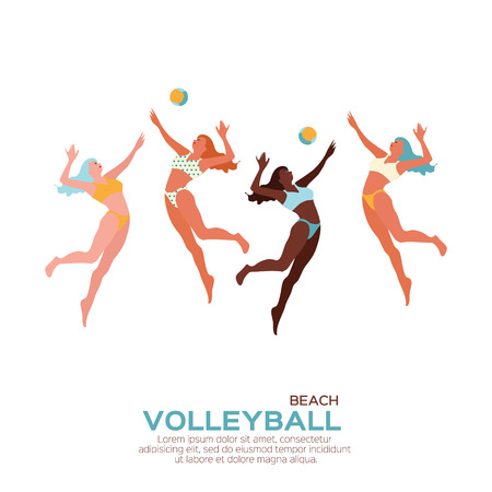 Beach Volleyball. Sport game. Funny young woman with ball.のイラスト素材