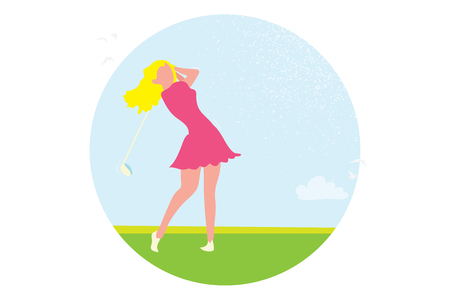 Beautiful golf girl. Female golfer. Sport game Tournament.のイラスト素材
