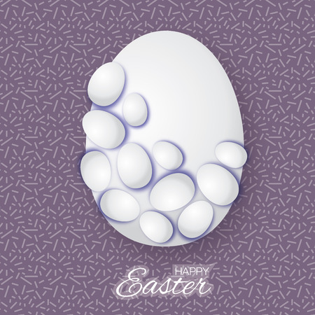 Easter Greeting card. Paper cut Eggs, Origami White Oval frame. Purple background. Vector illustration.のイラスト素材