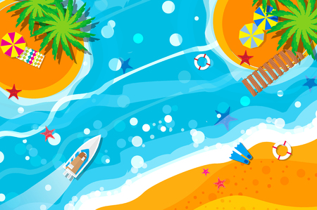 Top view motor yacht. Beach rest. Holidays. Summer vacation. Time to travel.のイラスト素材