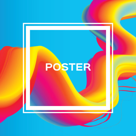 Abstract colorful poster. Wave Smoke shapes with square frame. Space for text. Dynamic Effect.のイラスト素材