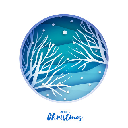 Merry Christmas Greeting Card, Birches branch in paper cut style.のイラスト素材