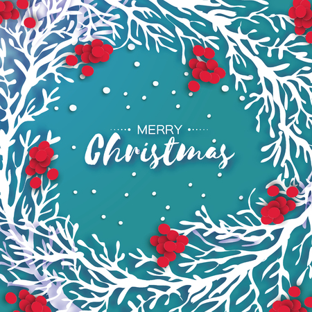 Wreath with Rowan branches and red berriesのイラスト素材