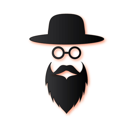Jewish men in the traditional clothing. Ortodox Jew hat,mustache, glasses and beard. Man concept. Israel people. Black Paper cut style. Vectorのイラスト素材