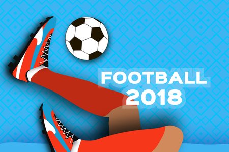 Football 2018 in paper cut style. Origami world championship on blue. Football cup. Soccer boots. Sport. Vecorのイラスト素材