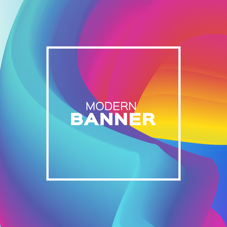 Liquid Poster. Bright Colorful Wave Smoke Shapes with Square frame. Space for text. Abstract Dynamic Effect on purple blue. Modern Template Banner. Vector design illustration.のイラスト素材