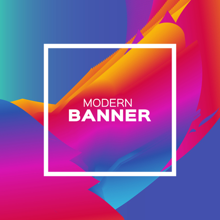 Liquid Poster. Bright Colorful Wave Smoke Shapes with Square frame. Space for text. Abstract Dynamic Effect on purple blue. Modern Template Banner. Vector design illustration.のイラスト素材