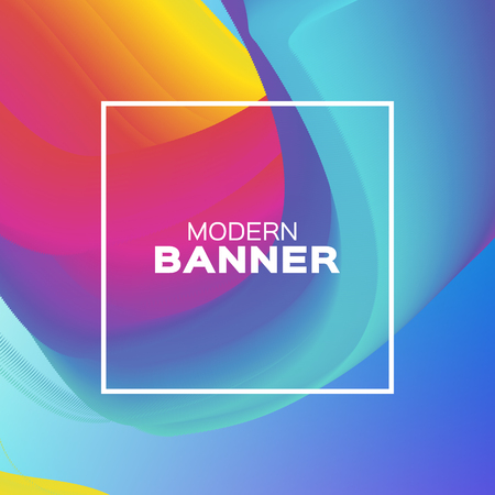 Liquid Poster. Bright Colorful Wave Smoke Shapes with Square frame. Space for text. Abstract Colorful Dynamic Effect on blue. Modern Template Banner. Vector design illustration.のイラスト素材