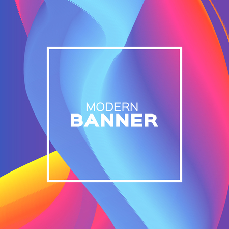 Liquid Poster. Bright Colorful Wave Smoke Shapes with Square frame. Space for text. Abstract Colorful Dynamic Effect on blue. Modern Template Banner. Vector design illustration.のイラスト素材