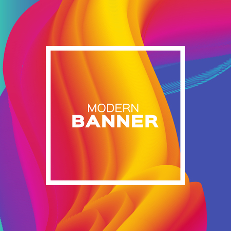 Liquid Poster. Bright Colorful Wave Smoke Shapes with Square frame. Space for text. Abstract Dynamic Effect on purple blue. Modern Template Banner. Vector design illustration.のイラスト素材