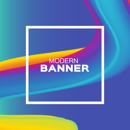 Liquid Poster. Bright Colorful Wave Smoke Shapes with Square frame. Space for text. Abstract Colorful Dynamic Effect on blue. Modern Template Banner. Vectorのイラスト素材