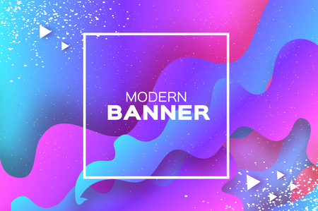 Holographic wave background in paper cut style. Origami Layered shapes composition. Dynamic line. Space for text. Square frame. Vectorのイラスト素材