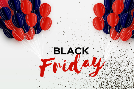 Black Friday Sale Banner. Balloons in paper cut style. Space for text. White. Vectorのイラスト素材