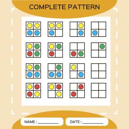 Repeat pattern. Square grid 2x2 with colorfull circles. Special for preschool kids. Color Worksheet for practicing fine motor skills. Improving skills tasks. Snap game. Square frame. Orangeのイラスト素材
