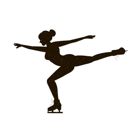 Black woman silhouette of figure skater on a white background. Ice skating. Winter sport time.のイラスト素材