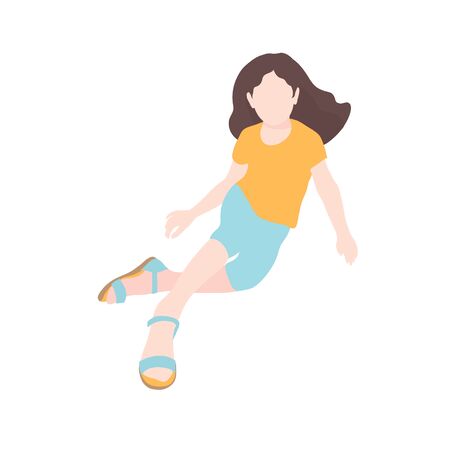 Pretty girl sitting on white moder spaceのイラスト素材