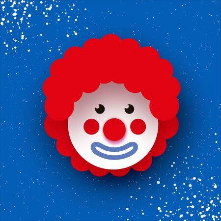 Funny Clown with red hair wig. 1 April Fools day in paper cut style. Blue background.のイラスト素材