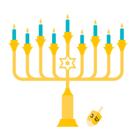 Happy Hanukkah. The Jewish Festival of Lights. Festive menorah and golden lights.のイラスト素材