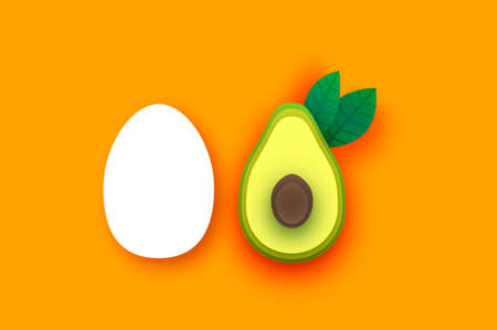 Egg and avocado in paper cut style. Ketogenic diet food. Fresh food. Farm products.のイラスト素材