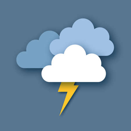Rain Clouds and Lightening Bolt. Paper cut weather. Storm time.のイラスト素材