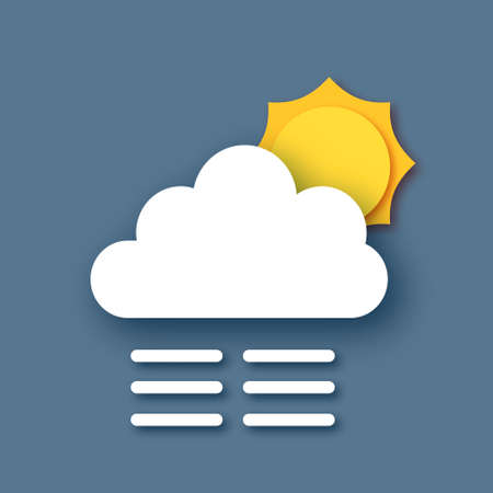 Sun. Steam cloud. Paper cut Weather. Fog or mist in the dark sky.のイラスト素材