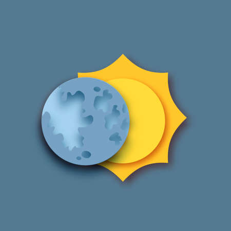 The Moon covering the Sun. Sun eclipse. Sky. Vector