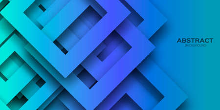 Blue banner templates with paper cut square shapes. Trendy modern abstract design.のイラスト素材