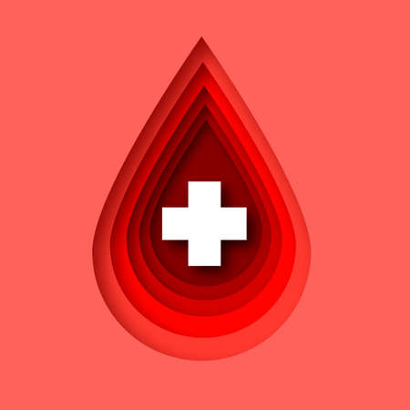 Red blood drop paper cut style. Dripping blood.のイラスト素材