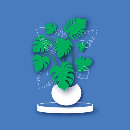 Monstera Deliciosa Plant Leaves paper cut style. Tropical jungle, botanical nature. Spring and summer time. Homeplant.のイラスト素材