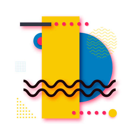 Memphis Paper Cut shapes for poster, card, flyer, brochure and web design. Pop Art and 80s style. Trendy Abstract Geometric Banner. Vintage Color.のイラスト素材