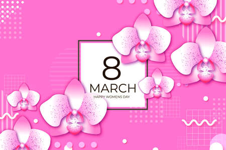 Beautiful Pink Orchid. Happy Womens Day. 8 March. Mothers Day. Spring time paper cut style. Pink...