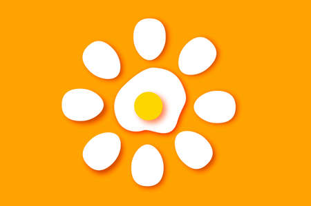 Eggs in shell, half, crack. Broken egg. Farm products. Fast food. Natural product. Orange background.のイラスト素材
