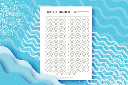 Water Tracker. Water Balance Calendar. Water Monthly Tracker. 31 days. Hydration Challenge. Blue background.のイラスト素材