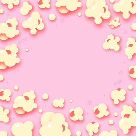 Paper striped bucket. Cup with tasty popcorn paper cut style. Pink Background. Space for textのイラスト素材