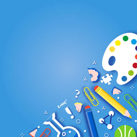 Welcome back to school. Concepts of education. Creative kids. Science, Art paper cut style.のイラスト素材