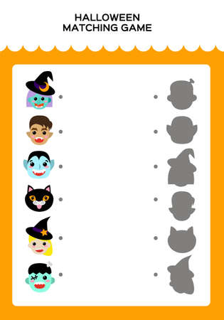 Happy Halloween Matching game for children. Education Game for kids. Match monsters and shadow.のイラスト素材