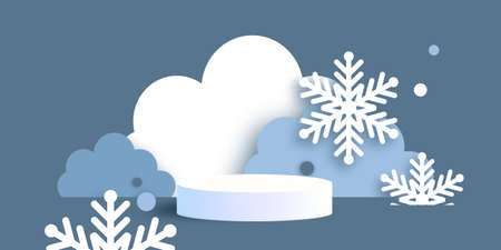 Christmas and New Year 3D Podium scene or pedestal on pastel background with minimal geometric...