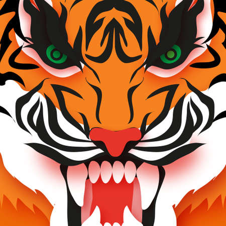 Tiger New Year. Roar Animal paper cut style. Chinese zodiac, Chinese calendar. Winter holidays. Happy New Greeting Card 2022. Wild Animal. Big cat. Christmas season.のイラスト素材