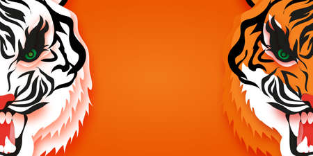 Tiger New Year. Roar Animal paper cut style. Chinese zodiac, Chinese calendar. Winter holidays. Happy New Greeting Card 2022. Wild Animal. Big cat. Christmas season.のイラスト素材