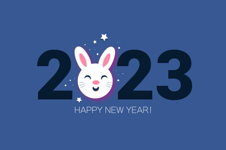 Happy Chinese New Year 2023 Zodiac Rabbit sign, year of the Rabbit paper cut art craft style. Cute...