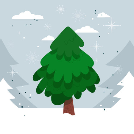 Christmas tree before decoration on winter landscape. Happy New Year. Winter holidays. Flat styleのイラスト素材