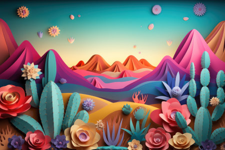 Cinco de Mayo background, Mexican party, mexico latin fiesta, Spanish flowers, cactus. - generative AIの素材