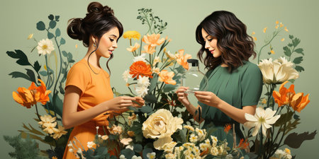 Women with flowers. Sisterhood and females friendship. Happy Women's day. March 8の素材