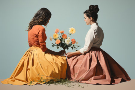 Women with flowers. Sisterhood and females friendship. Happy Women's day. March 8の素材