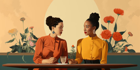 Women with flowers. Sisterhood and females friendship. Happy Women's day. March 8の素材