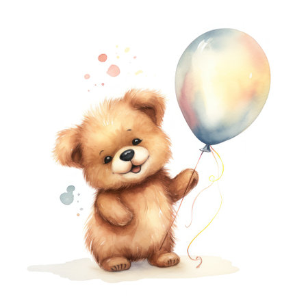 Cute party puppy with air balloons. Funny, positive and festive sketch for poster, banner, print.の素材