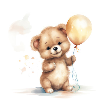 Teddy bear and happy birthday balloons. Boy Teddy Bear Hanging from a Balloonsの素材