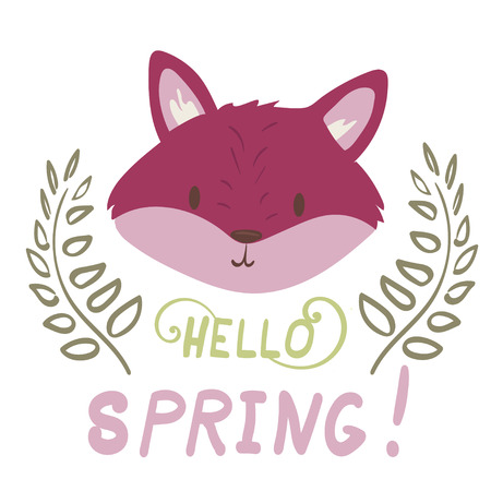 Lettering inscription with fox portrait hello springのイラスト素材