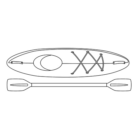 Kayak or canoe boat isolated with paddle for water travelling outline coloring page cartoon vector illustrationのイラスト素材